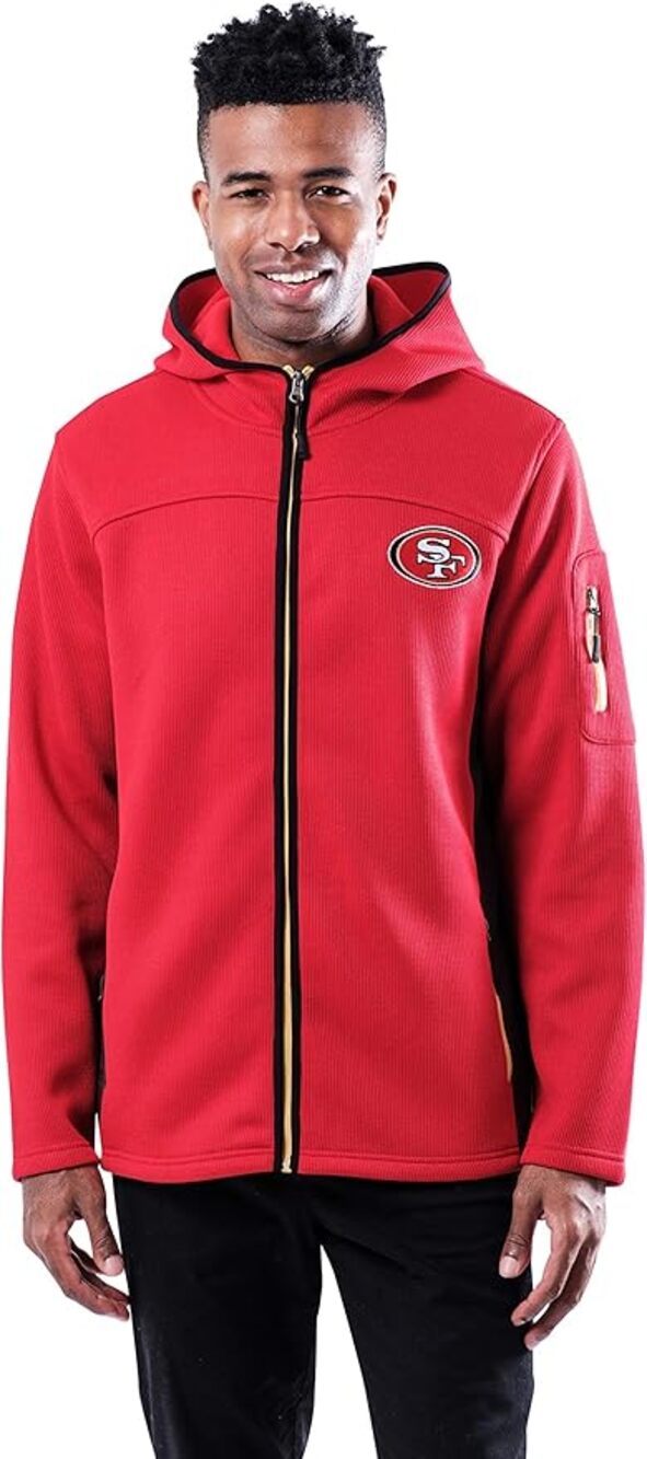 New Fleece San Francisco 49ers Red NFL Embroidered Full Zip Hoodie Jacket Medium